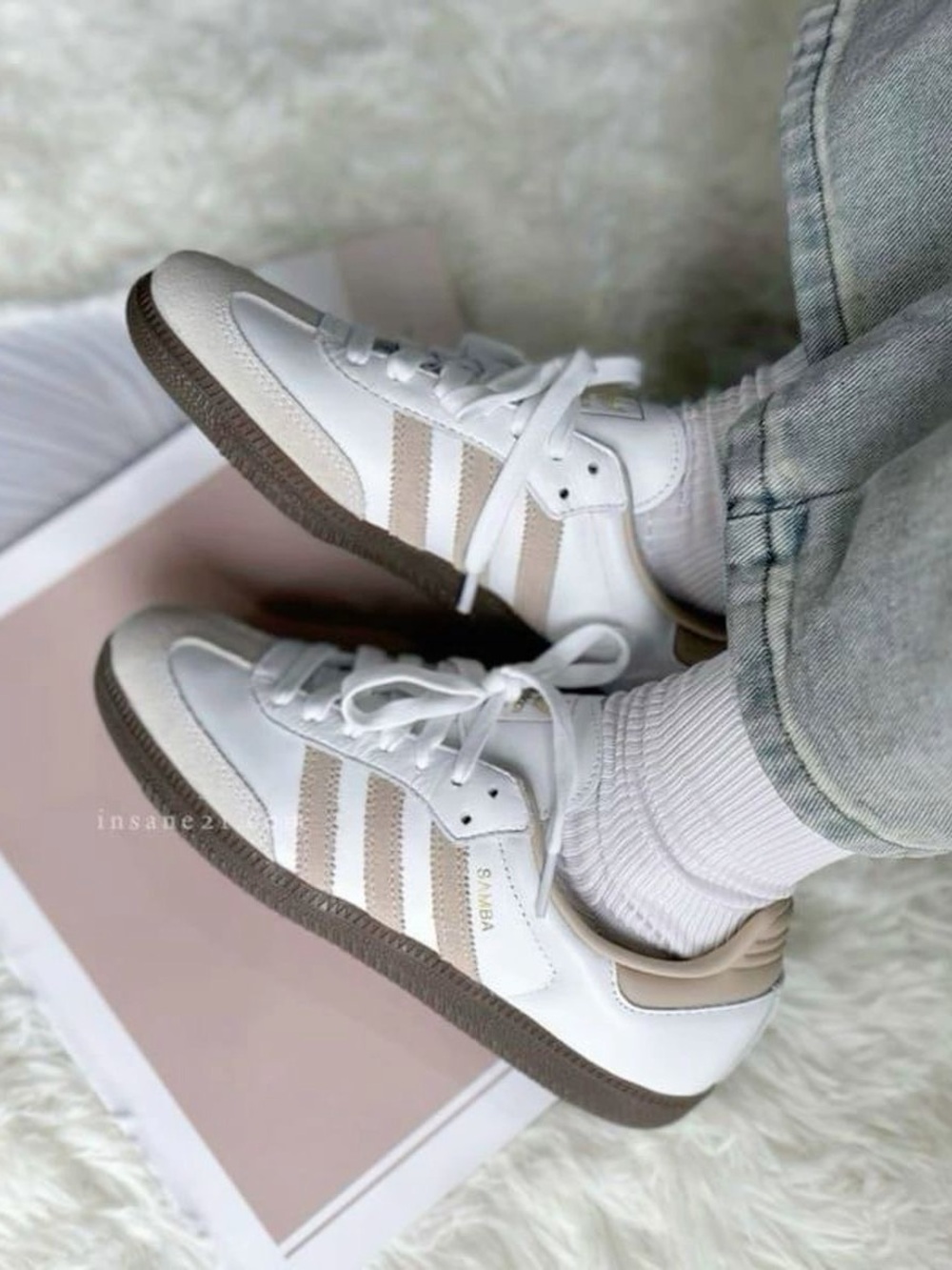 White and Beige adidas samba Women's Casual Sneakers